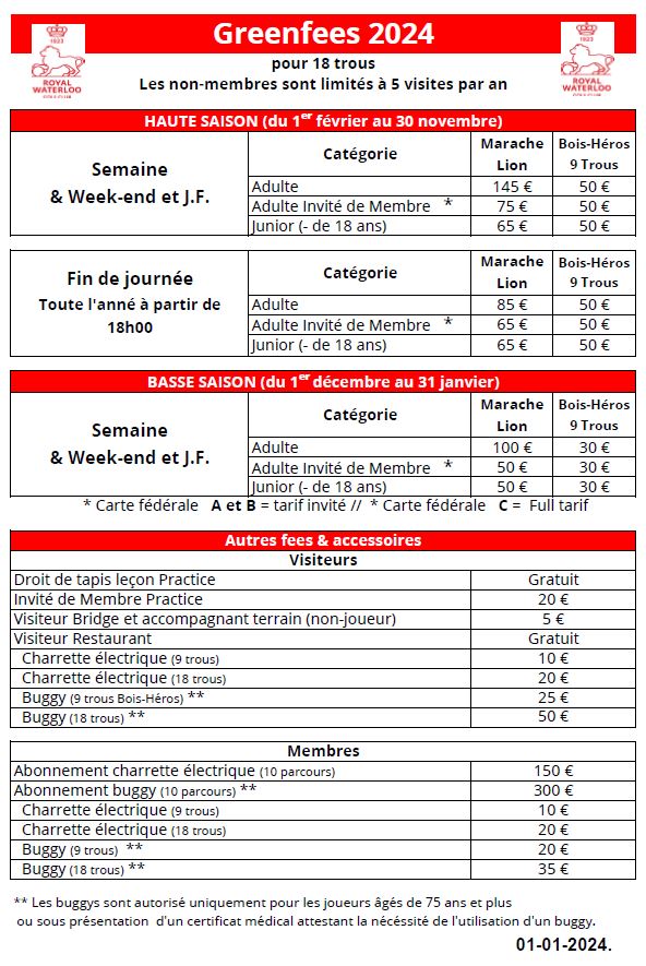 Royal Waterloo Golf Club Green Fees